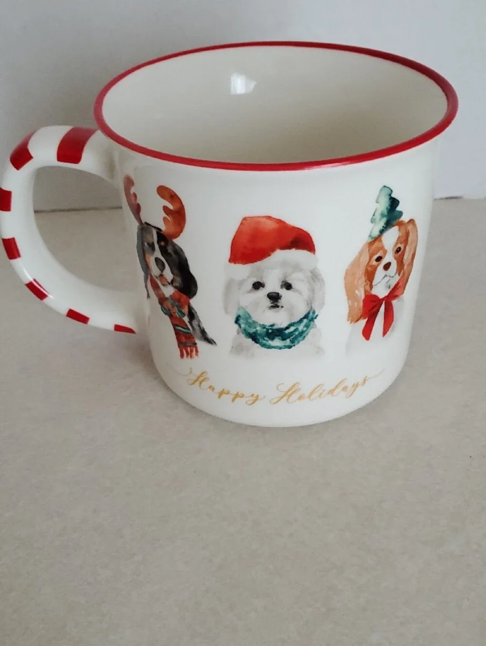 Holiday Dogs Ceramic Mug - Red Accent